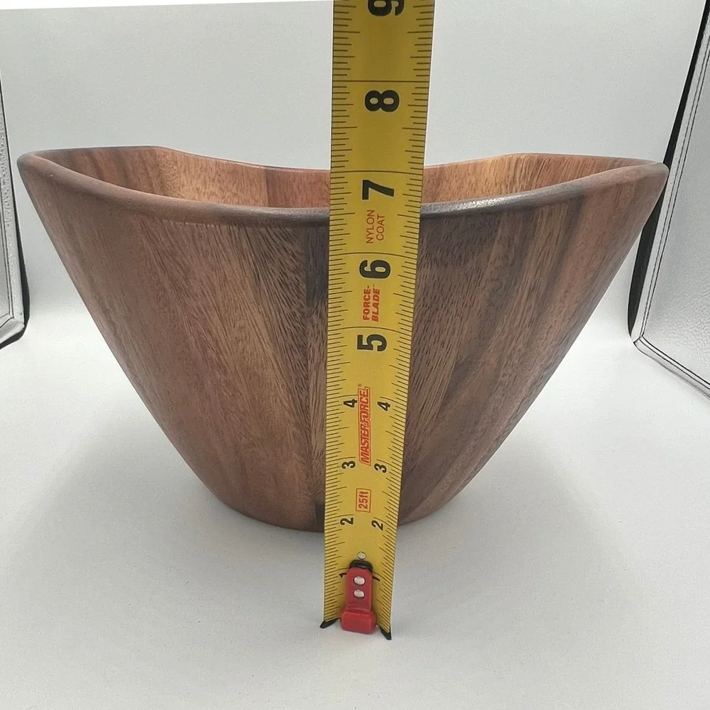 Lipper International Acacia Wood Salad Bowl 12in Brown Wavy Rim NWOT